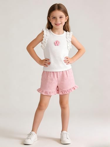 Image of Ayzozuy Kid Girl Clothes Shorts Set 2 Piece Outfits Summer Casual Short Sleeve Top and Shorts Set for Girls 4-7