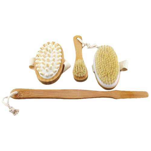 Brosse de bain pour le corps et visage en lot de 4 avec manche long et finitions douces