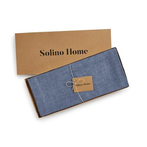 Solino Home Linen Table Runner 156 Inches Long - Athena, 100% Pure Linen Blue Denim Dining Table Runner 14 x 156 Inch for Summer by Solino Home - Used condition - Image 5