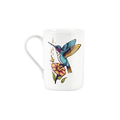 Purely Home Hummingbird Flower Mug - Bone China Style White Mug Coffee/Tea Present Gift - Image 2