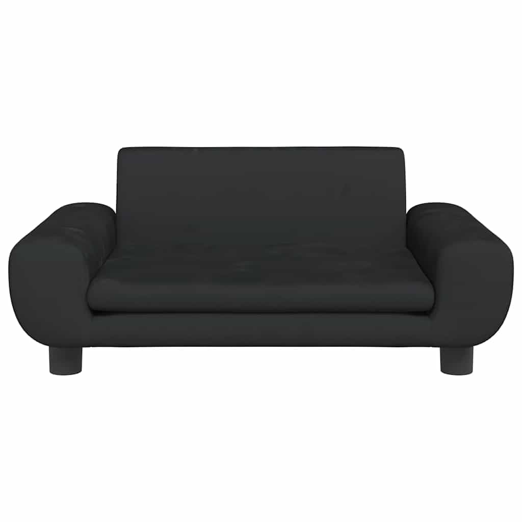 Sofa dziecięca czarna z aksamitu, 70 x 45 x 33 cm, z masywną ramą z drewna sosnowego, wyściełana pianką, stabilny mebel dla małych dzieci do pokoju dziecięcego, przytulne miejsce do zabawy