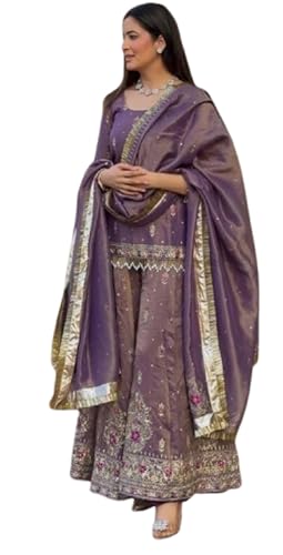Image of Plazzo Top For Women's And Girls For Style Premium Twil Gold Net Fabric With Embroidery 5 mm Sequence Work wedding bollywood party girls wear Arohi-153