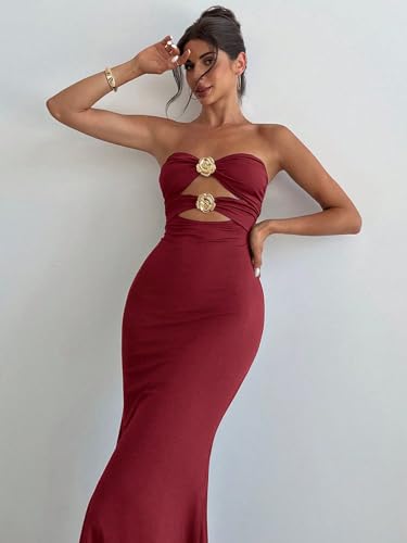 Image of SKAYS Women's Summer Dress Strapless Tube Top Cut Out Bodycon Maxi Dress Backless Going Out Casual Elegant Party Dresses