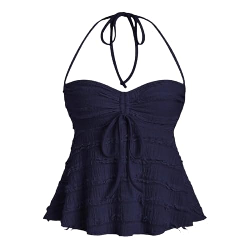 Moollyfox Sommer Tops Y2K Damen Sexy Neckholder Crop Tops mit Schleife Backless Top Camisole Top Stylisches Trägershirt für Freizeit & Party