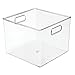 mDesign Plastic Modern Storage Organizer Bin Basket with Handles for Bathroom Organization - Shelf, Cubby, Cabinet, Vanity, and Closet Organizing Decor - Ligne Collection - Clear