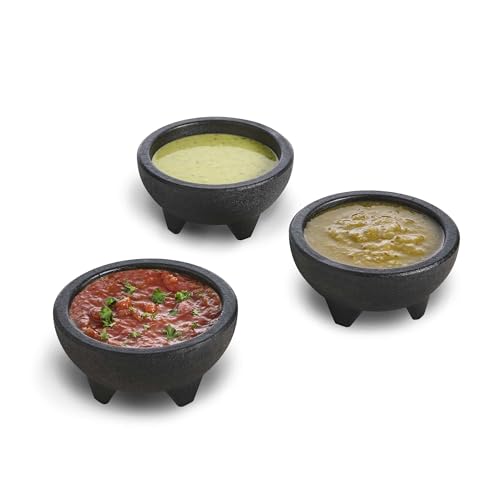 HIC Kitchen Salsa Bowl Set with Faux-Stone Molcajete-Like Texture BPA Free Set of 3 10-Ounce Capacity