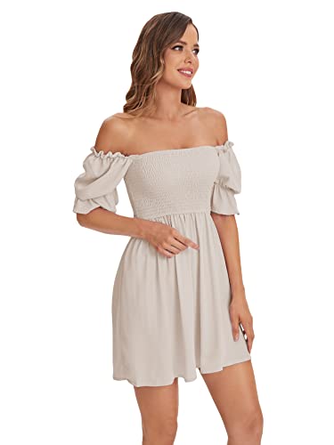 Image of WDIRARA Women's Square Neck Flounce Short Sleeve Shirred Ruffle Hem Dress
