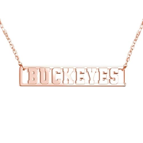 PicturesOnGold.com State Buckeyes Bar University Pendant Necklace - Jewelry Gift for Men & Women - 14k Rose Gold Plated, 1 1/4 Inch Wide x 1/4 Inch Tall