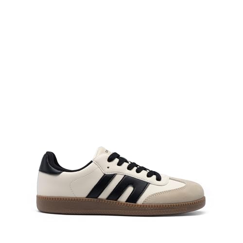 DREAM PAIRS Women's Tennis Sneakers Walking Flat Low-Top Casual Lace-Up Comfortable Nia Fashion Sneakers Shoes, Size 7.5,Beige Black,SDFN2442W