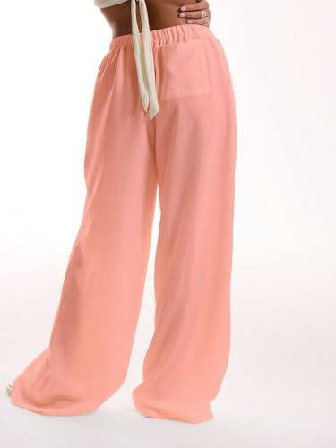 Image of RoseSeek Women's Beach Cover Ups Wide Leg Loose Linen Pants Swimsuit Coverup Summer Vacation Outfits 2026