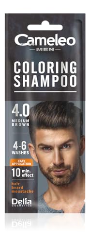 Cameleo Men – Coloring Shampoo – Brown – Hair, Beard, Mustache - Visible Color in 10 Minutes – Refreshes - Lasts for 4 to 6 Washes – Easy & Quick Application - Walnut Extract – 15 ml