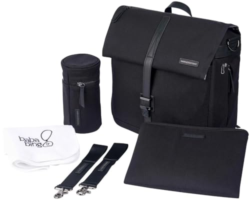 Bababing - DayTripper 2 Diaper Bag - Multifunction Travel Bag Convertible to Backpack with Changing Mat, Bottle Holder, Stroller Clips - Black Canvas - BB117