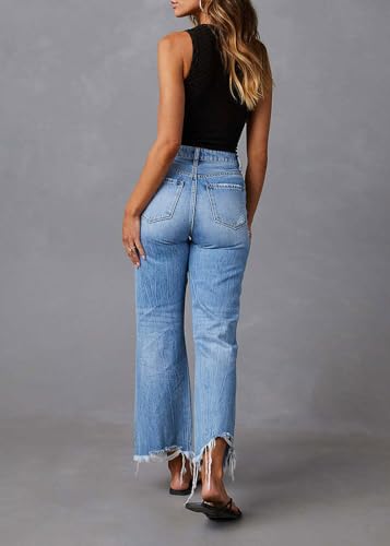 CHARTOU Ripped Flare Jeans for Women High Waisted Bell Bottom Wide Leg Cropped Jeans Distressed Baggy Pants4