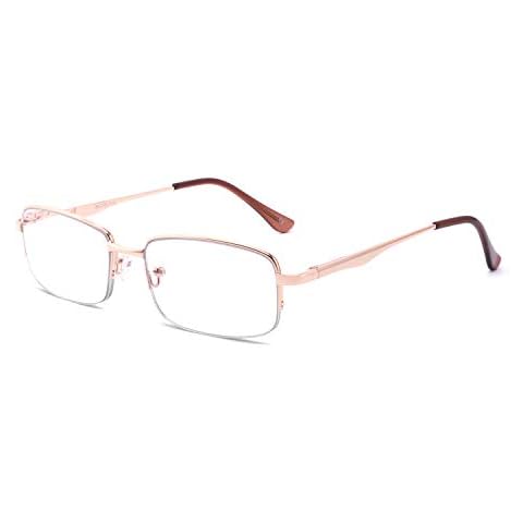 BOSAIL Blue Light Blocking Reading Glasses with Spring Hinges,Half Rim Metal Readers Men Women,Anti Glare UV Computer Eyeglasses,Gold 1.5 Cover