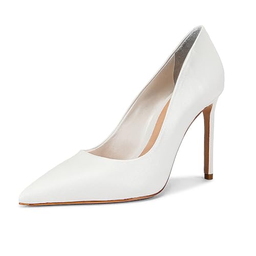 Simple Solid Color Stiletto Heel Pumps for Women, Classic White Slip on Wedding Party High Heels Shoes, Sexy Stiletto Heel Daily Work Dress Pumps Shoes