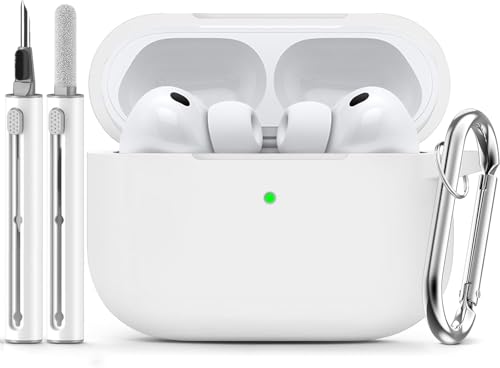Image of Meyaar for AirPods Pro 3 Case 2025 with Cleaner Kit,Soft Silicone Protective Cases for Apple AirPods Pro 3rd Generation Case for Women Men,AirPod Pro 3 Cases Cover Accessories with Keychain(White)