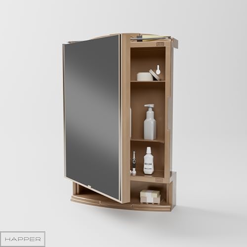 Image of Happer Plastic Premium Multipurpose Wall Mounted Storage Cabinet with Mirror, Prime Look (Champagne Gold)