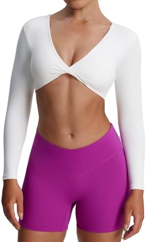 Aoxjox Long Sleeve Crop Tops for Women Sienna Twist Deep V Workou...