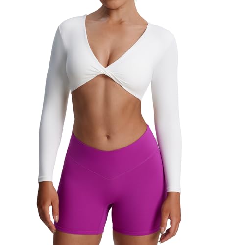 Image of Aoxjox Sienna Twist Deep V Training Women's Long Sleeve Crop Top