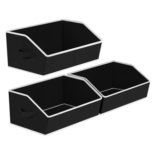 Image of Homsorout Trapezoid Closet Shelf Organizer - Large Baskets for Organizing, Fabric Storage Cubes for Shelves, Storag Organizers Bins for Clothes, Blankets, 3 Pack, Black