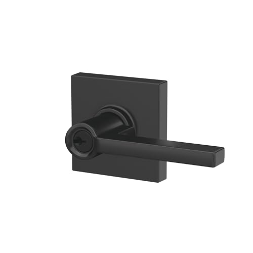 Image of SCHLAGE Latitude Keyed Entry Door Handle, Reversible, Matte Black | Keyed entry lever door handle with turn-button lock, Easy to install, Certified security & durability, Universal fit, 2 keys