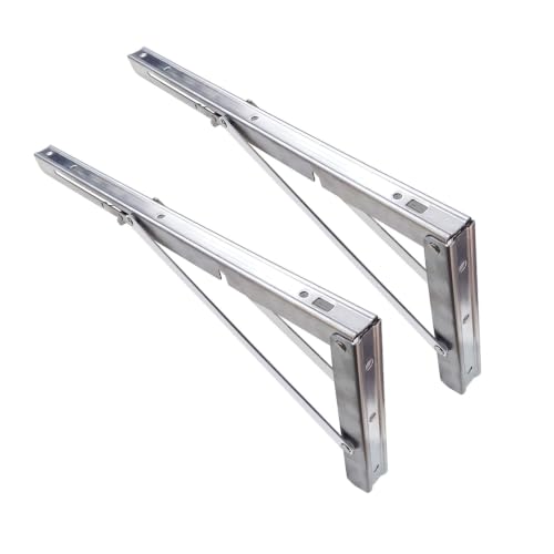 Image of VOLO Pack of 2 Pieces (1 Set ) Heavy Duty Folding Bracket | 150 Kg Load Capacity | Foldable Wall Shelf Bracket | Bracket for Fold Down Table and Wall with Fittings | (Stainless Steel, 16 Inch (400mm))