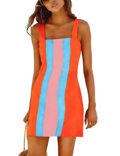 Ailoqing 2026 Women Summer Mini Dress Color Block Casual Beach