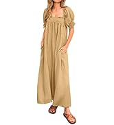 KIRUNDO Women 2024 Summer Maxi Dress Casual Loose Puff Sleeve Square Neck Maternity Flowy Long Be...