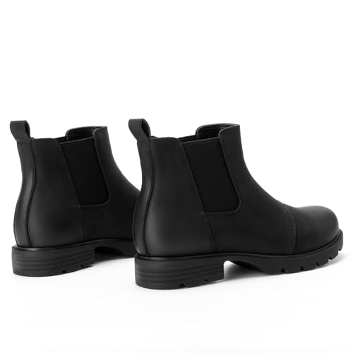 Athlefit Women's Chelsea Boots Low Heel Slip On Lug Sole Elastic Short Ankle Booties4