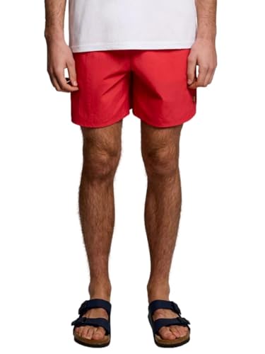 Lyle & Scott para Hombres Pantalones cortos de baño lisos, Negro, Y132 rojo cereza, M