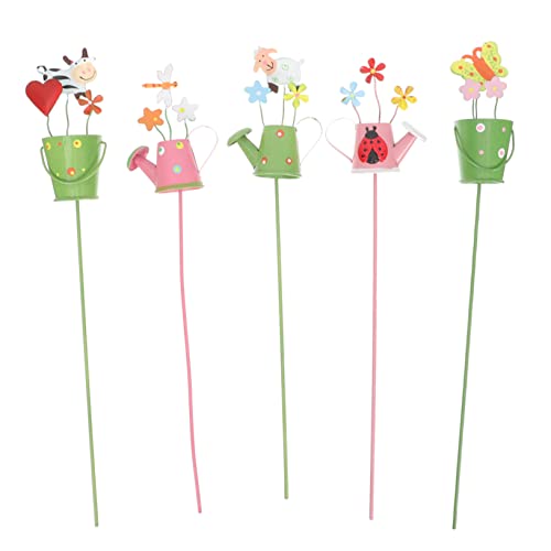 CAXUSD Flower Pot Picks 5pcs Metal Plant Decorations for Garden Home Decor Random Style