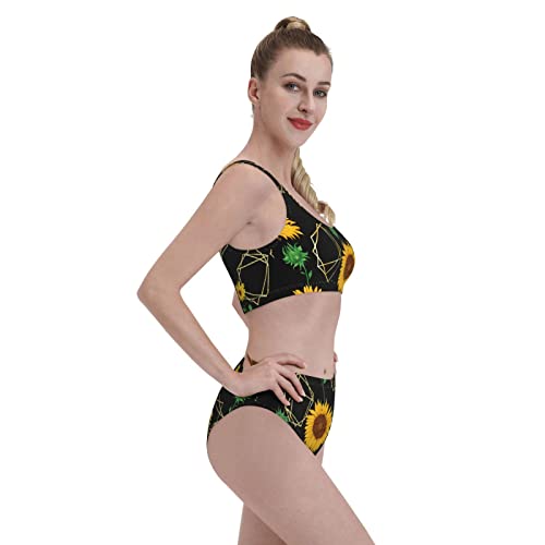 Bikini de sport tournesol noir L maillot de bain deux pièces floral
