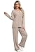 XIEERDUO 2 Piece Sets for Women Fall Outfits 2025 Travel Chocolate Brown Fall Clothes Airport Outfits Fashion Clothing Loungewear Matching Set Slouchy Sweatsuits V Neck Button Pajamas Khaki M