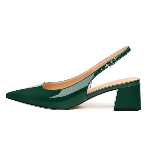Womens Slingbacks, Pointed Toe Mid Block Heel Slingback Pumps for Women, Leather Insole Comfort Pumps 2"2