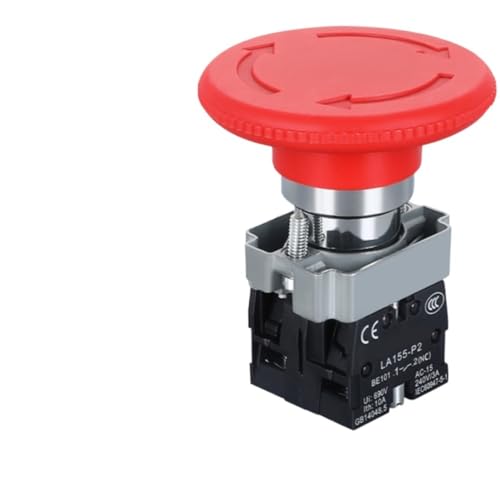CZKE 1pcs 220V 12V 24V Red Mushroom Cap Emergency Stop Button 22mm 16mm Push Button Switch Momentary Latching 690V10A Switch on Off Switch(BS644 2NC)
