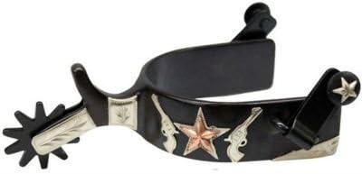Showman Men's Black Steel Show Spurs w/Copper Star & Silver Pistol Design