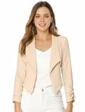 Allegra K Women's Notched Lapel Ruched Sleeve Jackets Business Cropped Blazer X-Small Beige