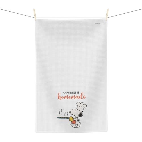 Image of Flagology, Peanuts Happiness is Homemade Snoopy Kitchen Tea Towel 16 inch x 25 inch, Cute Chef Kitchen Decor, Licensed Peanuts, Farmhouse Cooking Gift, Hand Towel