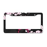 UTF4C Pink Black Butterfly and Cherry Blossoms Car License Plate Frame - Chrome Metal Auto License Plate Frame Tag Holder Frame Cover - 12
