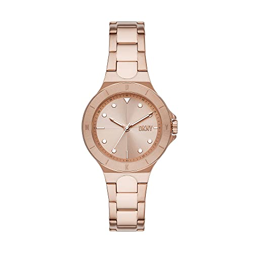 DKNY Damenuhren Chambers, QuarzDreizeigerwerk, 34MM Rose Gold Edelstahlgehäuse mit Edelstahlarmband, NY6642