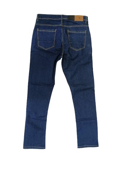 Image of Men's Slim Fit Dark Blue Stretchable Denim Jeans, Mid Rise, 5-Pocket, Solid, Casual Wear, Full Length