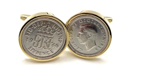 Premium 1946 Lucky sixpence cufflinks for a 79th Birthday cufflinks HT Gld