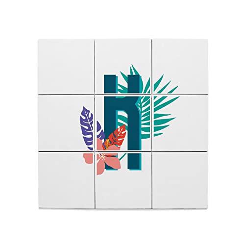Carreaux céramique décoratif 20x20 cm, motif fleurs tropicales et prénom K Kate Katia 60x60cm