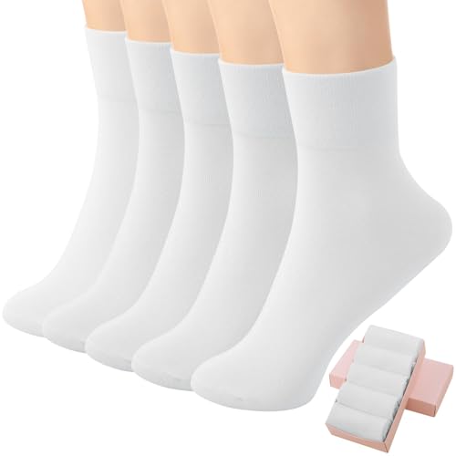 Image of HUGSWEET Thin Soft Cotton Crew Socks for Women Ankle above Bootie Socks Gifts for Women 5-10 Pairs