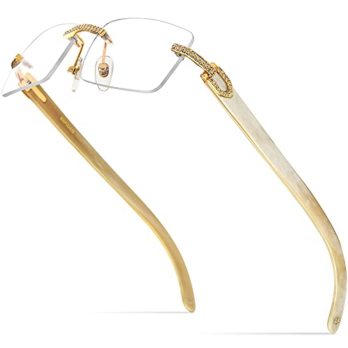 Image of HEPIDEM 100% Really Buffalo Horn Handmade Sun Glasses Square Rimless Luxury BUffs Sunglasses 0816