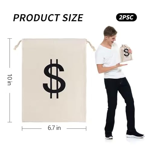 2 Stück geldsack münzbeutel,geldsäckchen,geldsäcke,geldscheine sammler, Geldsäckchen Mit Dollarzeichen 17×25cm Banksparbeutel mit Kordelzug Stoffsack, Wiederverwendbare Geschenktüten