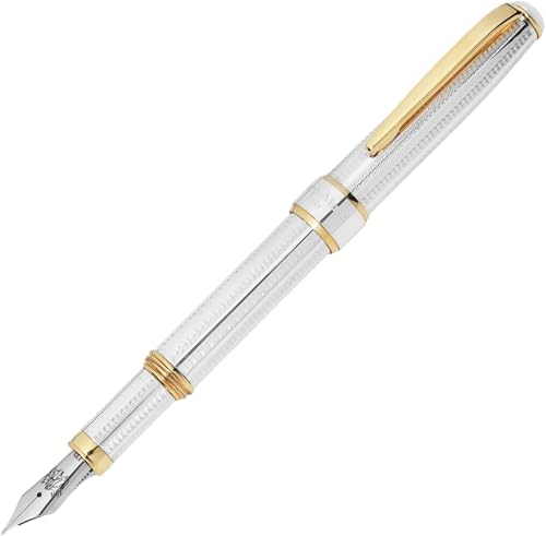Grifos - Pluma Estilográfica de Plata de Ley con Detalles Chapados en Oro - Personalizado - Fabricada en Italia - Punta Media -Graduación - Recargable - Incluye Cartuchos