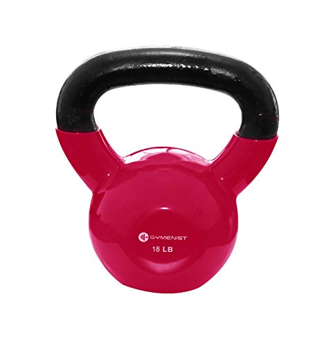 GYMENIST Iron Exercise Kettlebell, Vinyl Coated, Fitness Body Workout Equipment Kettle Bell, Choose Your Weight Size (18 LB-Burgundy)