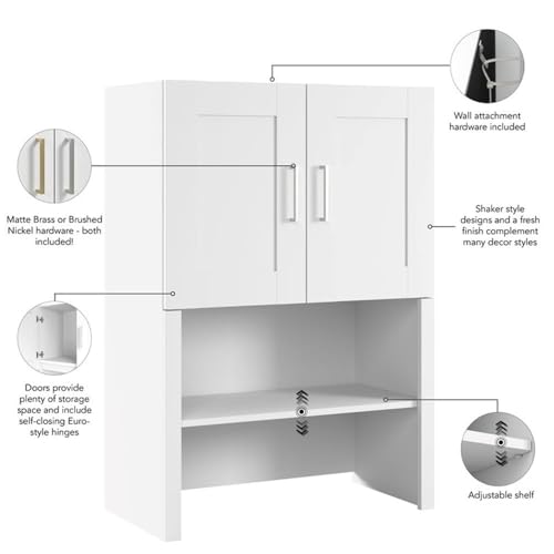 Bush Business Furniture HHH130WH Hampton Heights 30W Bookcase Hutch In White, Bookshelf Attachment thumb #4