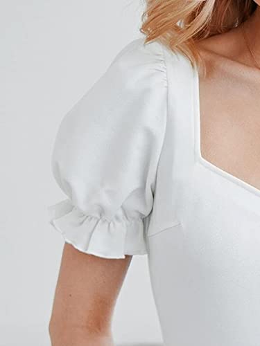 Image of Shasmi Women's & Girls' Solid Sweet Heart Neck Slim Fit Simplicity Tops (TOP 50 White XS)